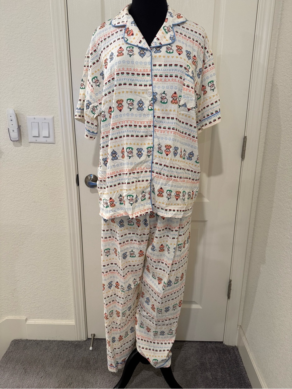 Cream Floral, Fruit, Heart Character-Print Pajama Set